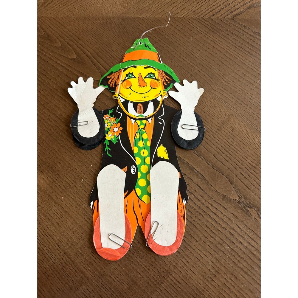Vintage Beistle Dancing Scarecrow Jointed Paper Die Cut Halloween Decoration USA